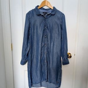 Hatley Chambray Shirt Dress Women’s Medium Button Front Lyocell Denim Look #200